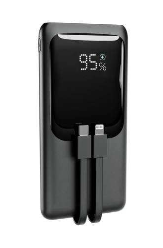 Gembird PowerBank 10000mAh ze zintegrowanymi kablami, LCD, QC3.0 20W, czarny