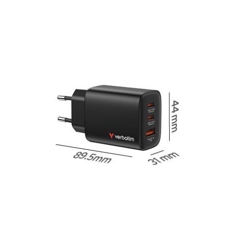 Verbatim Ładowarka GaN 65W QC 3.0, 2x USB-C, 1x USB PD 3.0 EU