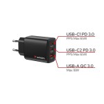 Verbatim Ładowarka GaN 65W QC 3.0, 2x USB-C, 1x USB PD 3.0 EU