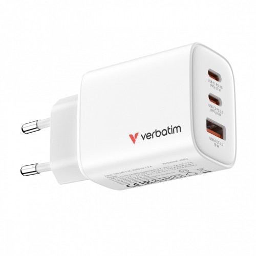 Verbatim Ładowarka GaN 65W QC 3.0, 2xUSB-C, 1x USB-A PD 3.0 EU
