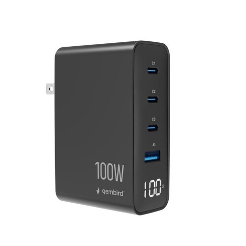 Gembird Ładowarka uniwersalna GaN 100W LCD 3xUSB-C 1xUSB-A czarna