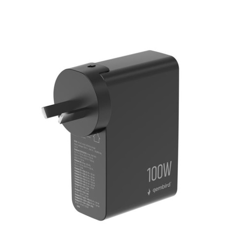 Gembird Ładowarka uniwersalna GaN 100W LCD 3xUSB-C 1xUSB-A czarna