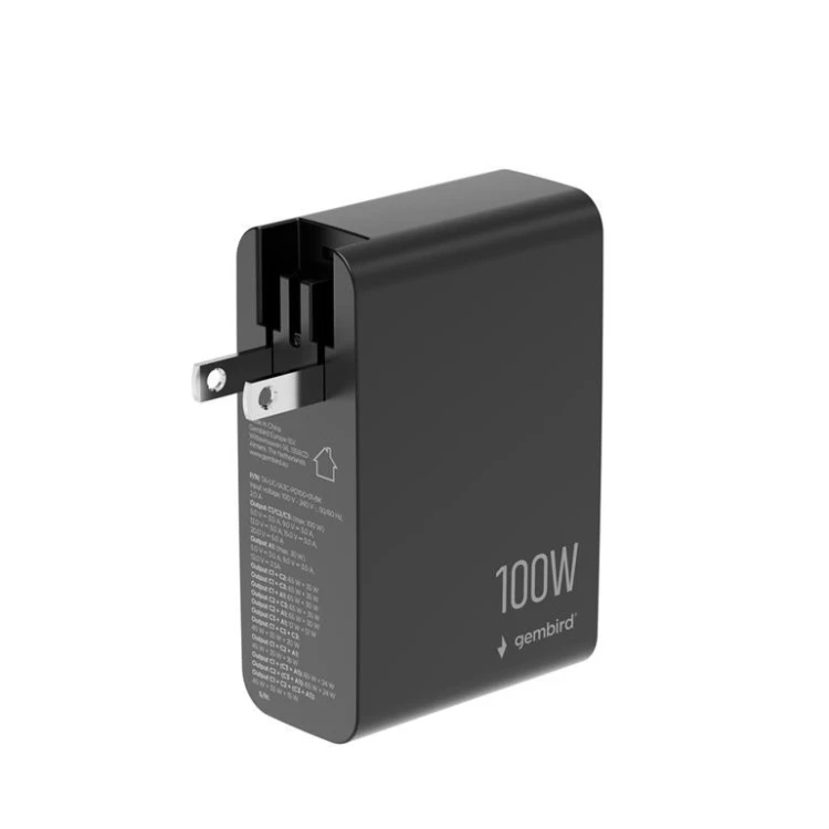 Gembird Ładowarka uniwersalna GaN 100W LCD 3xUSB-C 1xUSB-A czarna
