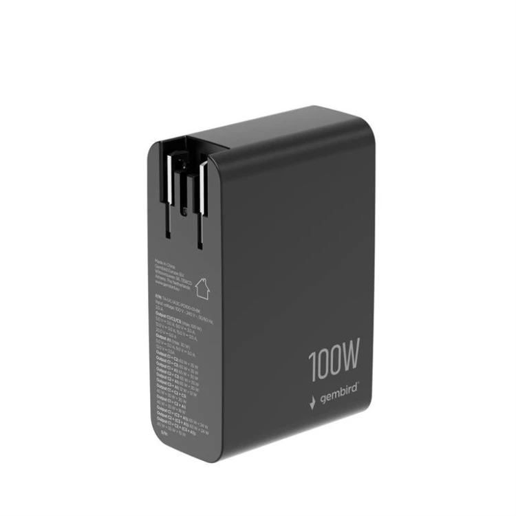 Gembird Ładowarka uniwersalna GaN 100W LCD 3xUSB-C 1xUSB-A czarna