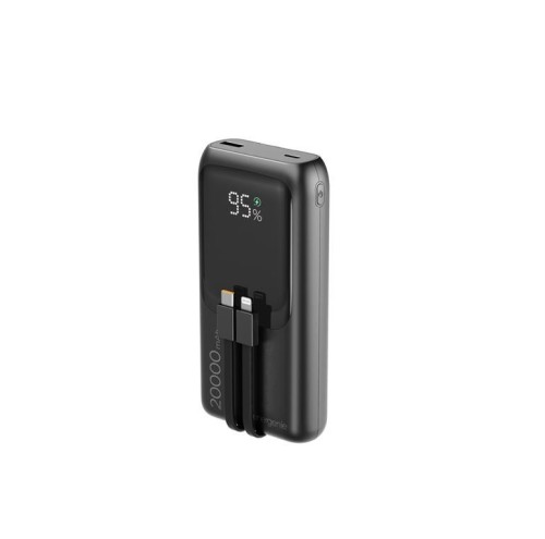 Gembird PowerBank 20000mAh ze zintegrowanymi kablami QC 3.0 LCD 20W czarny