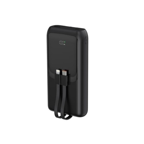 Gembird PowerBank 20000mAh ze zintegrowanymi kablami QC 3.0 LCD 20W czarny