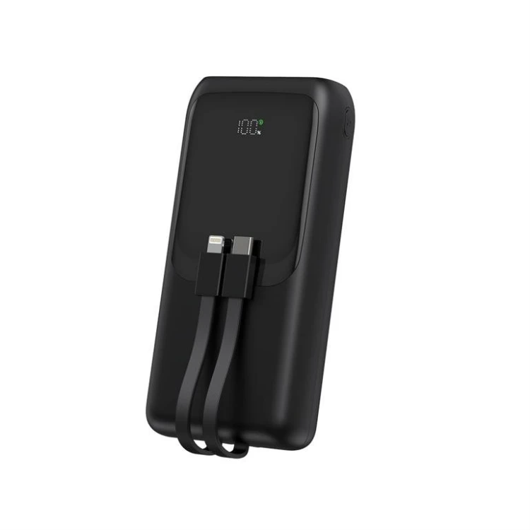 Gembird PowerBank 20000mAh ze zintegrowanymi kablami QC 3.0 LCD 20W czarny
