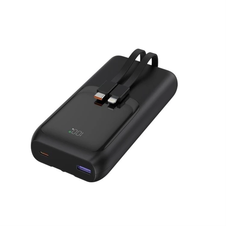 Gembird PowerBank 20000mAh ze zintegrowanymi kablami QC 3.0 LCD 20W czarny