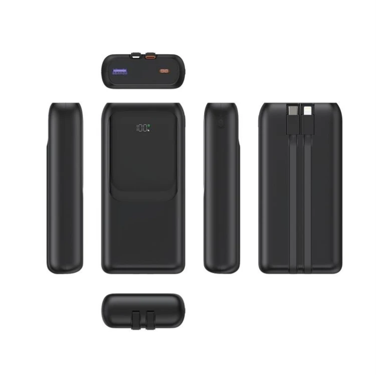 Gembird PowerBank 20000mAh ze zintegrowanymi kablami QC 3.0 LCD 20W czarny