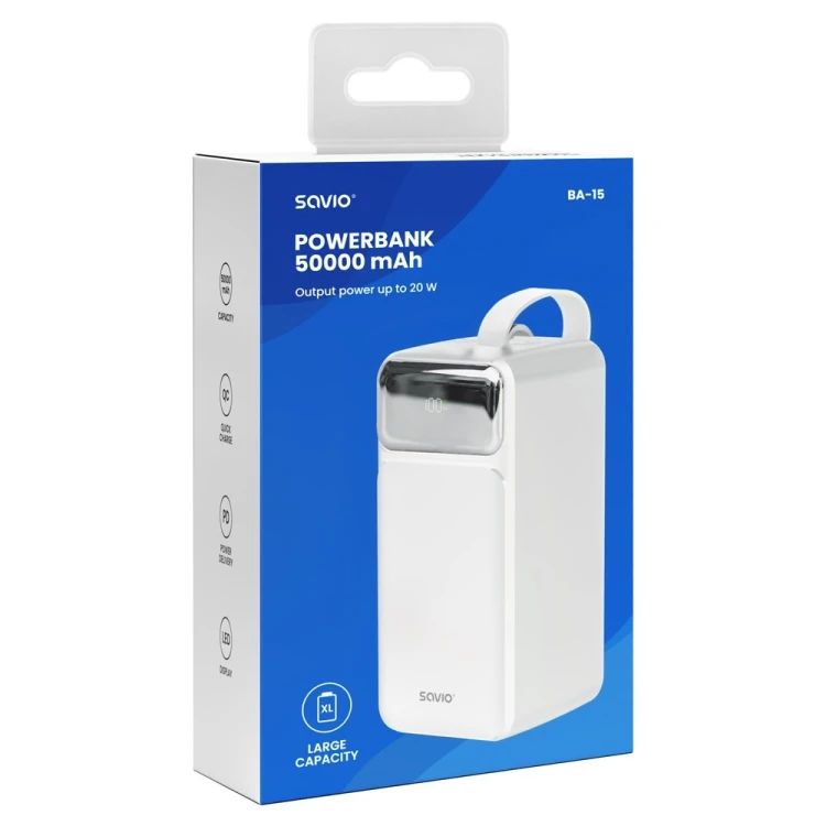 Savio Powerbank BA-15 50000 mAh biały