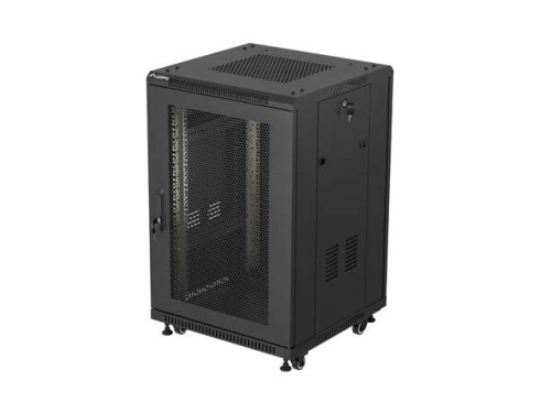 Lanberg Szafa instalacyjna rack stojąca 19 cali 18U 600x600 drzwi perforowane LCD (Flat pack) czarna