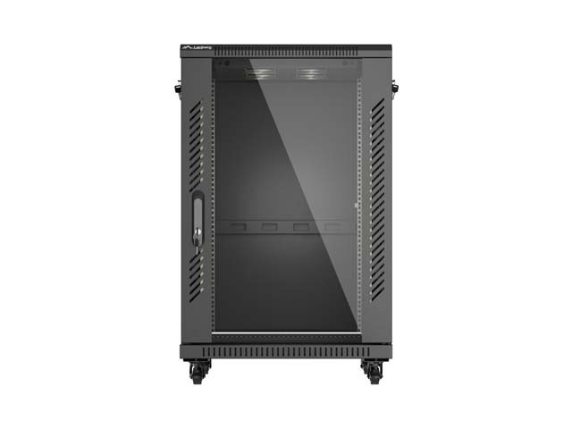 Lanberg Szafa instalacyjna rack stojąca 19 cali 18U 600x600 drzwi przeszklone (Flat pack) czarna