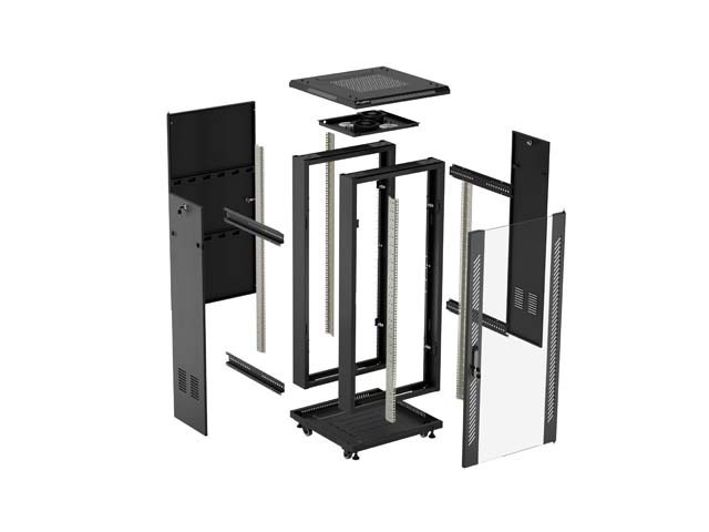Lanberg Szafa instalacyjna rack stojąca 19 cali 18U 600x600 drzwi przeszklone (Flat pack) czarna