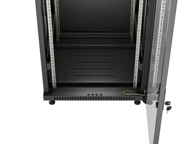 Lanberg Szafa instalacyjna rack stojąca 19 cali 18U 600x600 drzwi przeszklone (Flat pack) czarna