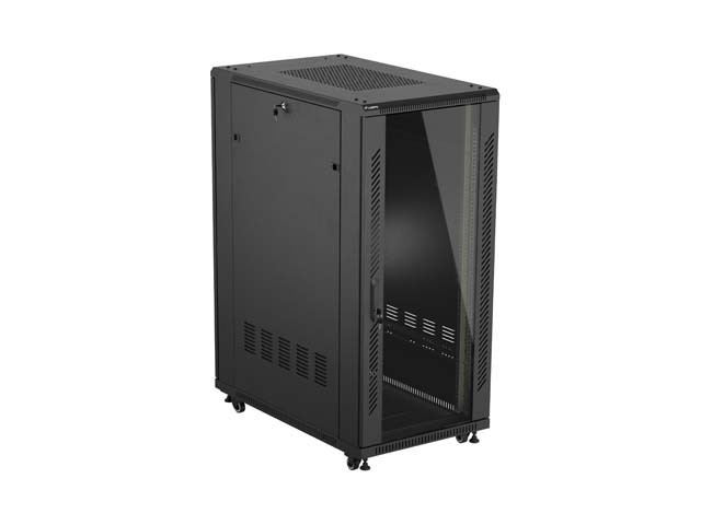 Lanberg Szafa instalacyjna rack stojąca 19 cali 27U 600x1000 drzwi przeszklone (Flat pack) czarna