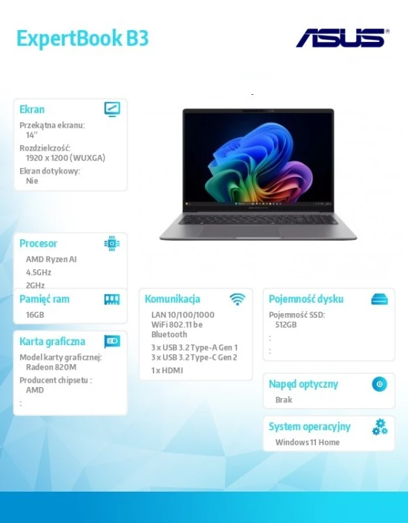 Asus Laptop ExpertBook P3 PM3406CKA-LY0291W Ryzen 5 AI 330/16GB/512GB/AMD Radeon 820M