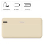 Hama Power pack 20000 mAh 2xUSB-A piaskowy