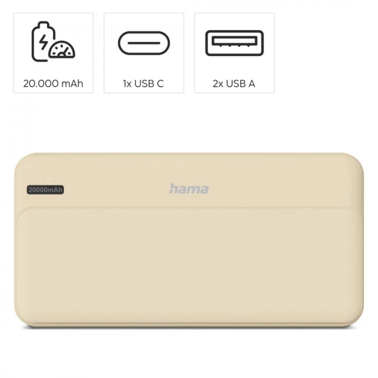 Hama Power pack 20000 mAh 2xUSB-A piaskowy