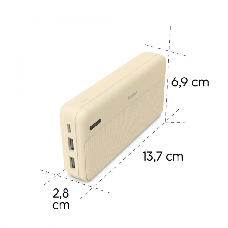 Hama Power pack 20000 mAh 2xUSB-A piaskowy