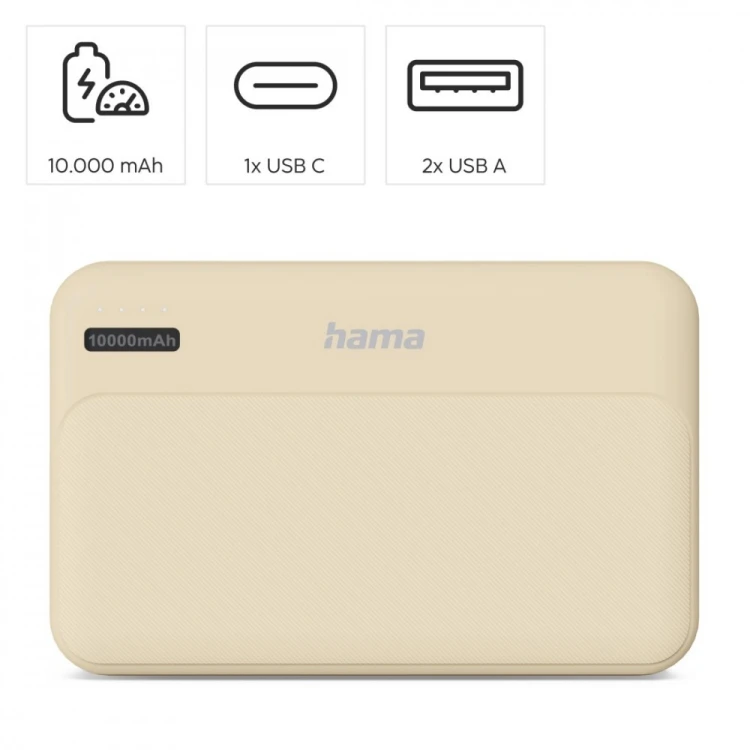 Hama Power pack 10000 mAh 2xUSB-A piaskowy