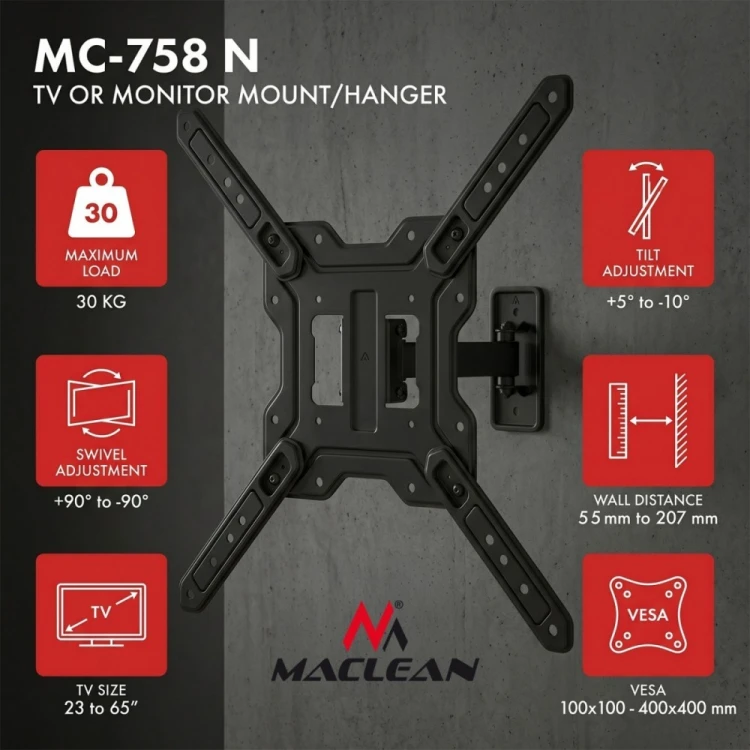 Maclean Uchwyt do TV max 23-65 cali MC-758 N