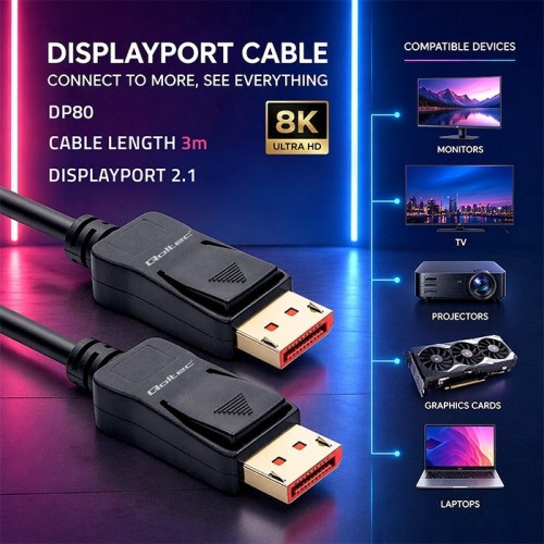 Qoltec Kabel DisplayPort M/M v2.1 | 54G | 3m