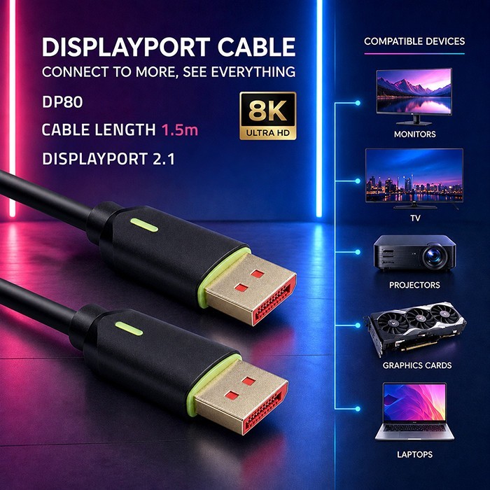 Qoltec Kabel DisplayPort M/M v2.1 | 80G | 1.5m