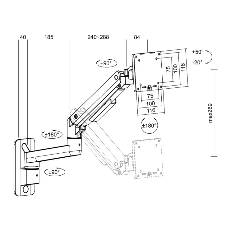 LogiLink Uchwyt do monitora 17-49 cali, aluminiowy, max 20kg