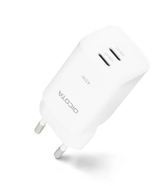 DICOTA Ładowarka GaN 45W 2xUSB-C biała