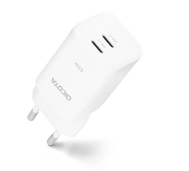 DICOTA Ładowarka GaN 65W 2xUSB-C biała