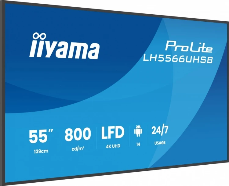 IIYAMA Monitor profesjonalny 55 cali LH5566UHSB-B1AG 4K, VA, A14, 800cd, 5000:1, 6,5ms,    2xHDMI, USB-C, RJ45, 2xUSB, 2x10W, WiFi, iiSignage2 4/32GB
