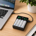 Qoltec Ładowarka do akumulatorków Ni-MH typu R03 AAA R6 AA | LCD | kabelUSB-C
