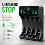 Qoltec Ładowarka do akumulatorków Ni-MH typu R03 AAA R6 AA | LCD | kabelUSB-C