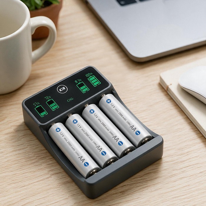 Qoltec Ładowarka do akumulatorków Ni-MH typu R03 AAA R6 AA | LCD | kabelUSB-C