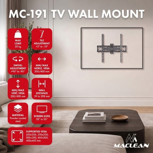 Maclean Uchwyt do TV czarny max 30 kg MC-191