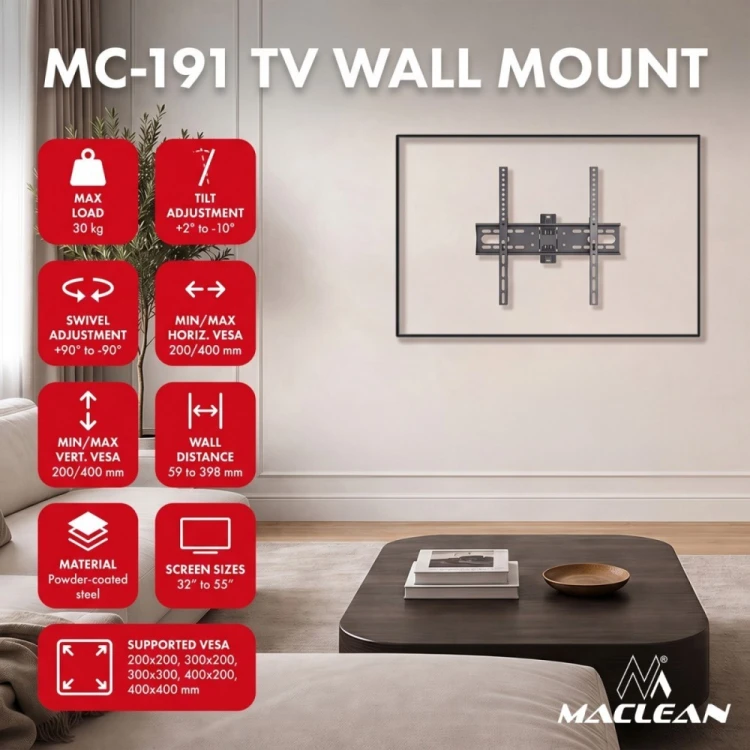 Maclean Uchwyt do TV czarny max 30 kg MC-191