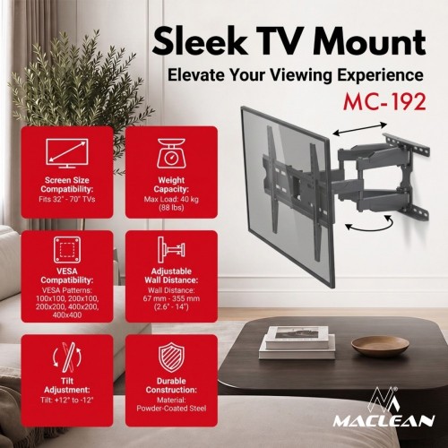 Maclean Uchwyt do TV czarny max 40 kg MC-192