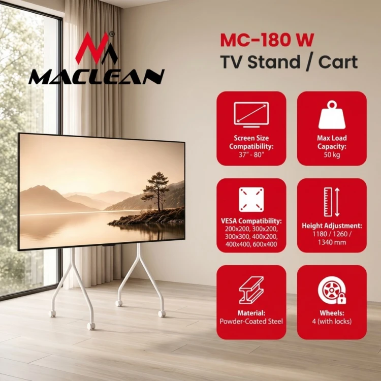 Maclean Stand do TV na kółkach max 50kg MC-180 W