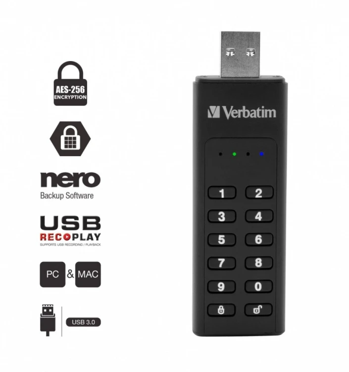 Verbatim Pendrive 32GB Keypad Secure AES 256 Bit szyfrowanie, klawiatura