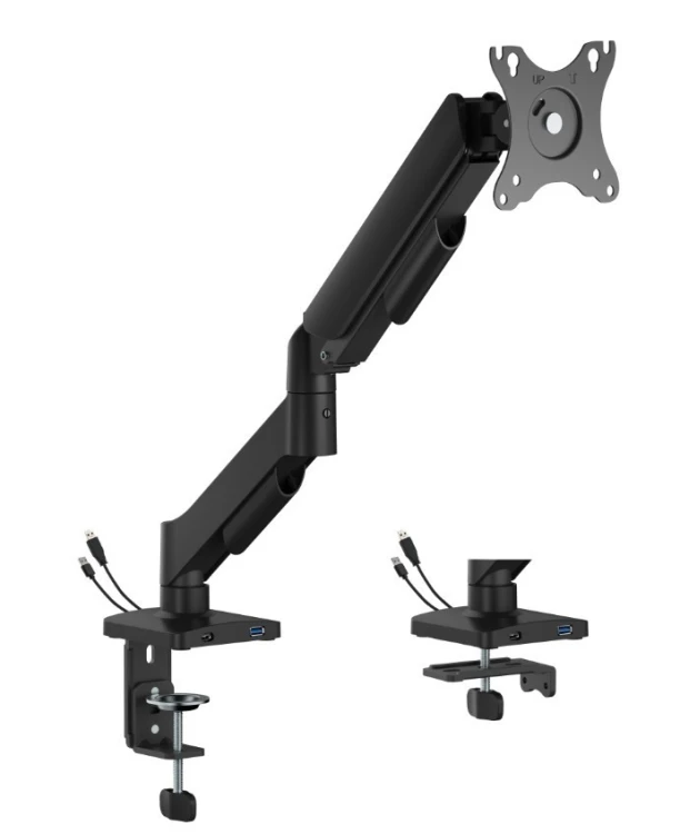 Gembird Ramię biurkowe na jeden monitor z portami USB,          regulowane,  od 17 do 32 cali, obciążenie do 9kg