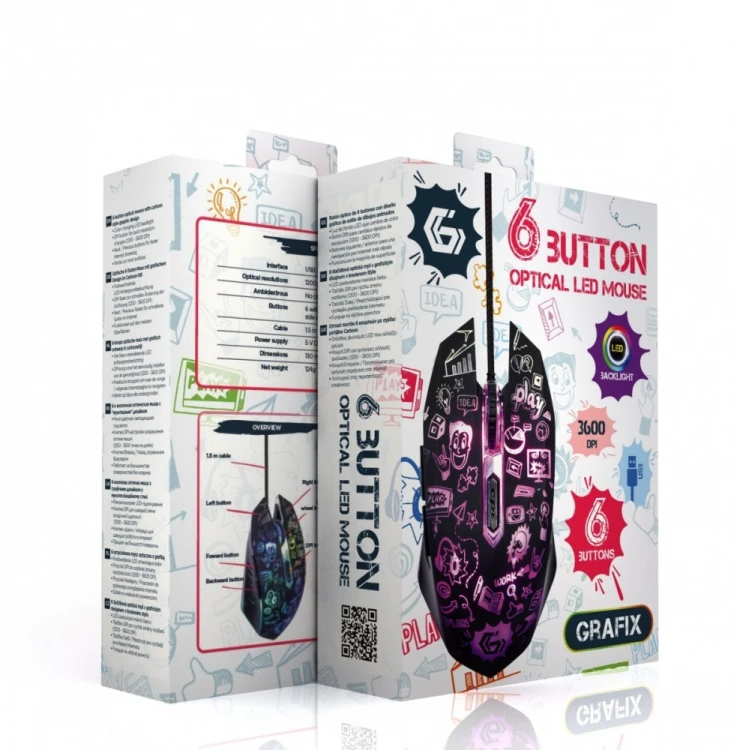 Gembird Mysz optyczna LED, 6-przyciskowa, USB, czarna