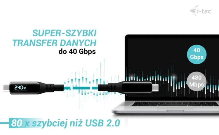 i-tec Kabel Thunderbolt 4/USB4 Class Pro Cable 240W 2x 4K/120Hz 40Gbps LCD 150 cm