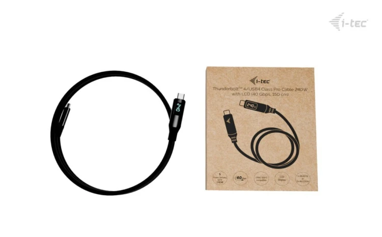 i-tec Kabel Thunderbolt 4/USB4 Class Pro Cable 240W 2x 4K/120Hz 40Gbps LCD 150 cm