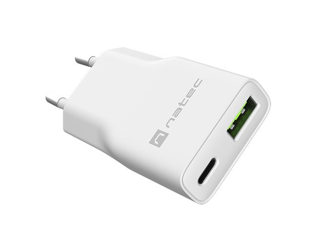 Natec Ładowarka sieciowa slim RiberaGAN 1xUSBC+1xUSB-A 20W
