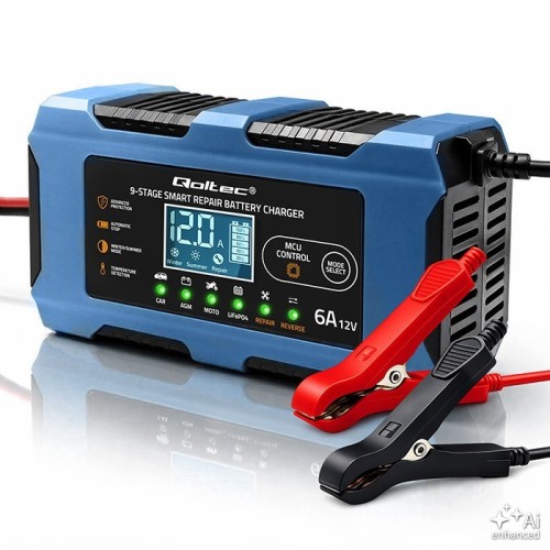 Qoltec Ładowarka 12V 6A | Prostownik z funkcją naprawy | AGM GEL LiFePO4