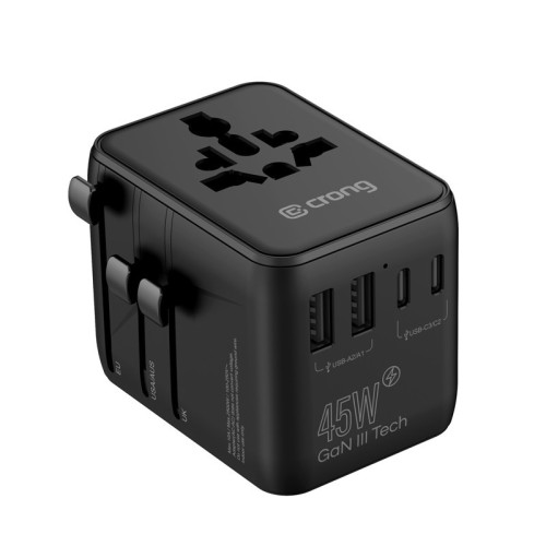 CRONG World Travel Adapter GaN 45W UK/EU/US/AU czarny