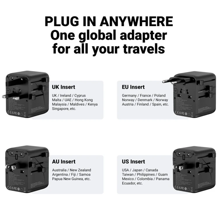 CRONG World Travel Adapter GaN 45W UK/EU/US/AU czarny