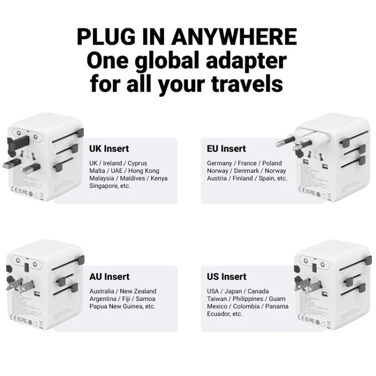 CRONG World Travel Adapter GaN 45W UK/EU/US/AU biały