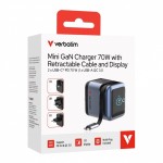 Verbatim Ładowarka Smart Mini GaN 70W wysuwany kabel USB-C EU, UK, USA
