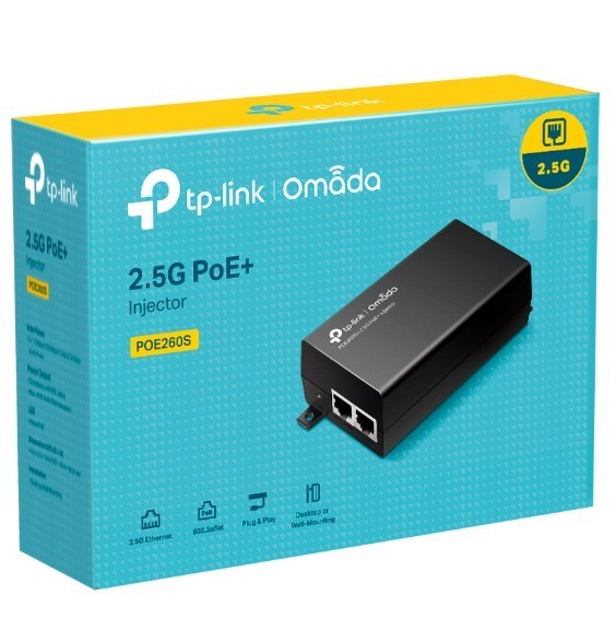 TP-LINK Injector Adapter Omada 2.5G PoE+  PORT: 1× 2.5G PoE Port, 1× 2.5G Non-PoE Port POE260S